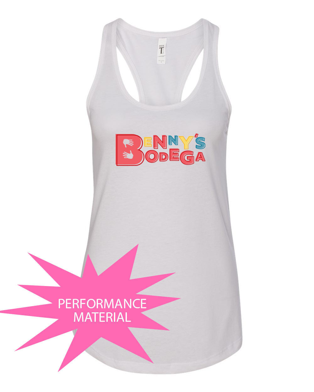 Benny's Bodega Performance Racerback Tank Top Design 1