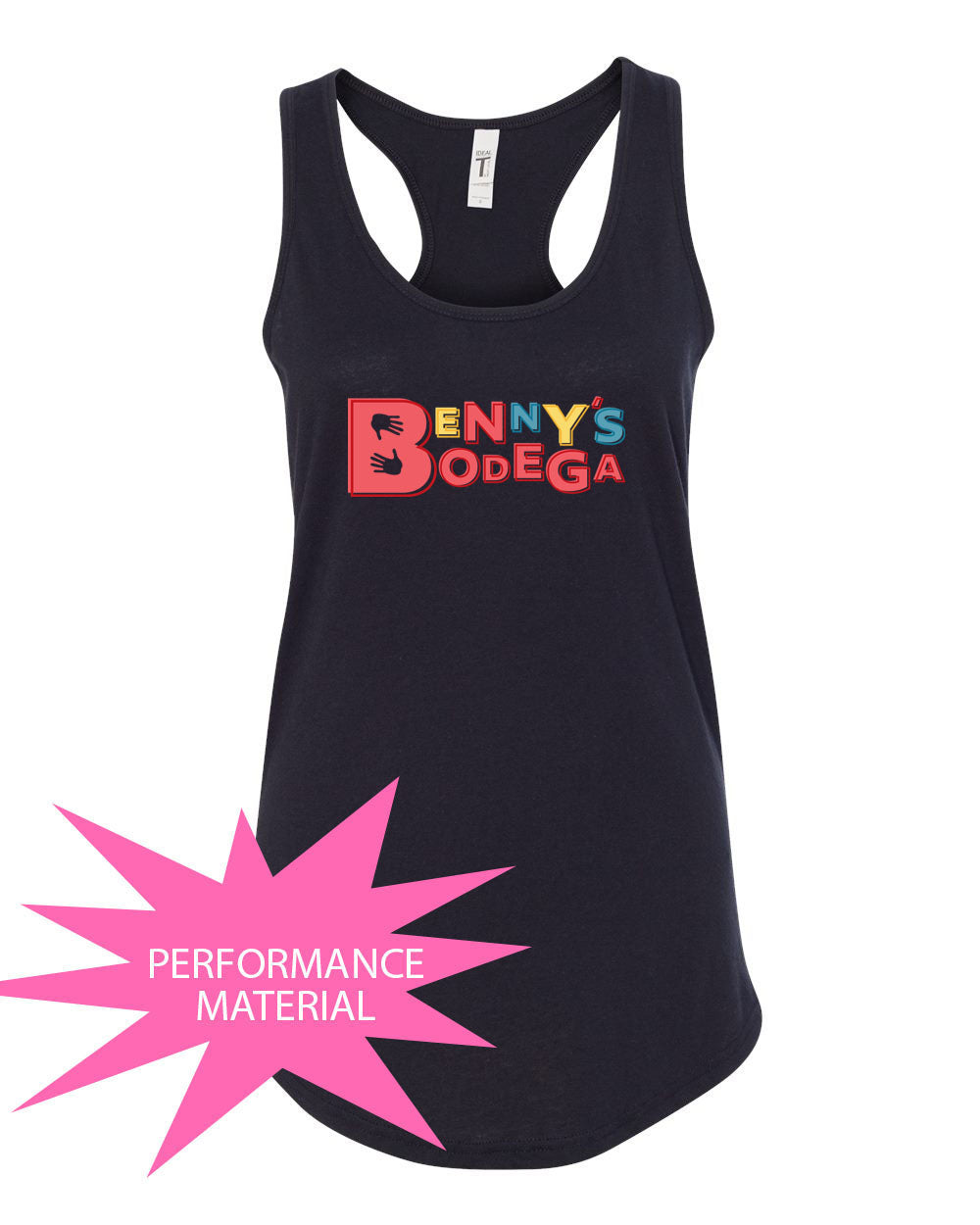 Benny's Bodega Performance Racerback Tank Top Design 1
