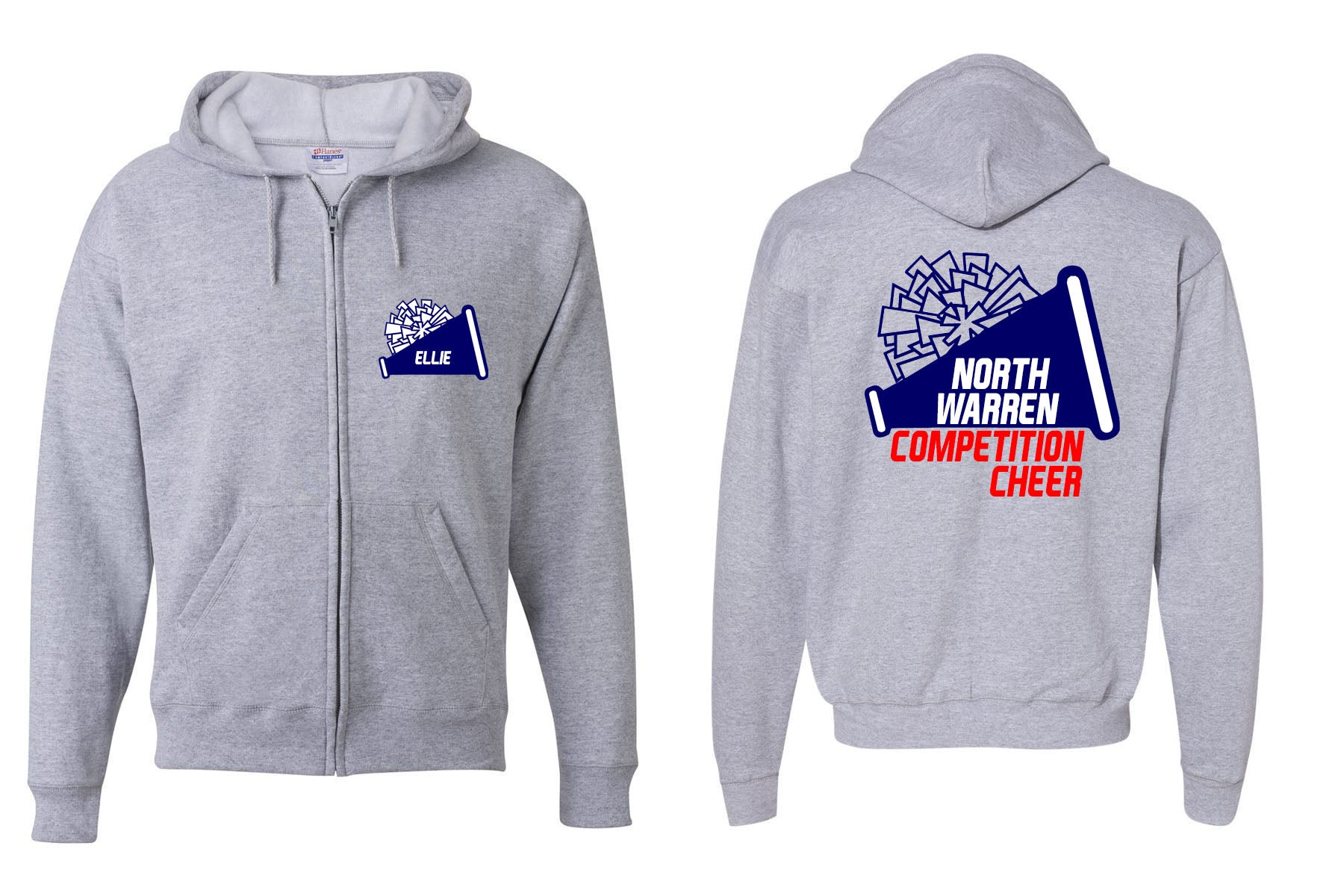 North Warren Cheer Design 3 Zip up Sweatshirt