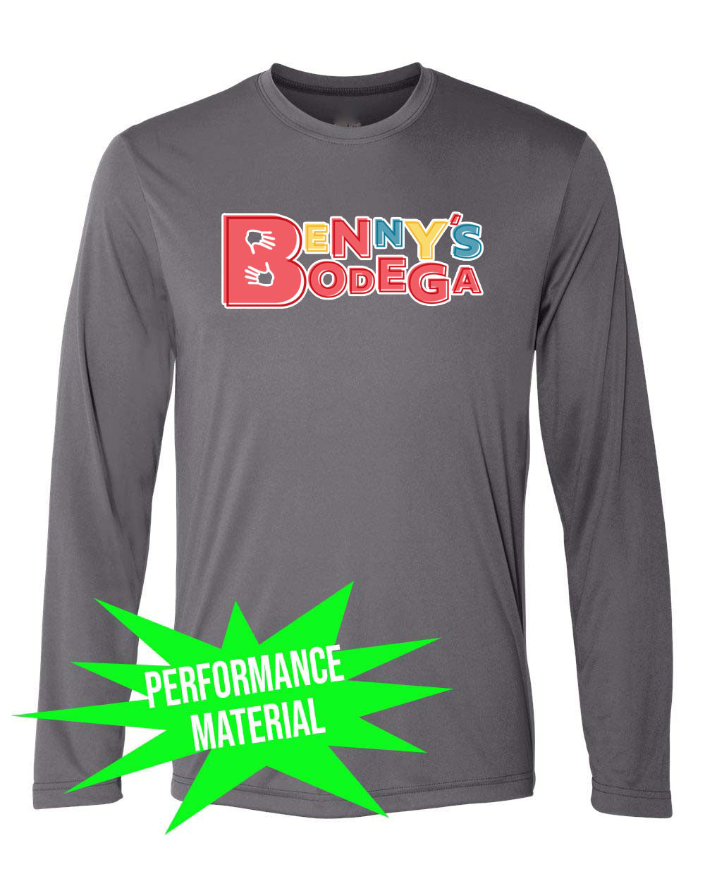 Benny's Bodega Performance Material Long Sleeve Shirt Design 1