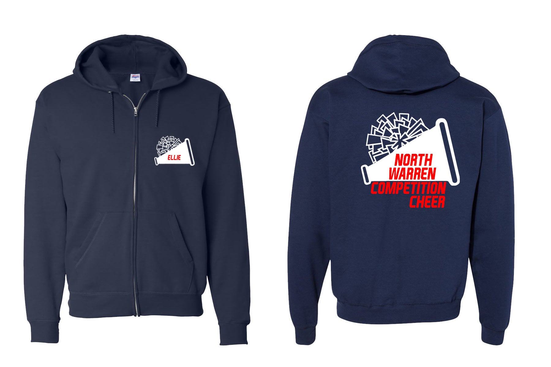 North Warren Cheer Design 3 Zip up Sweatshirt