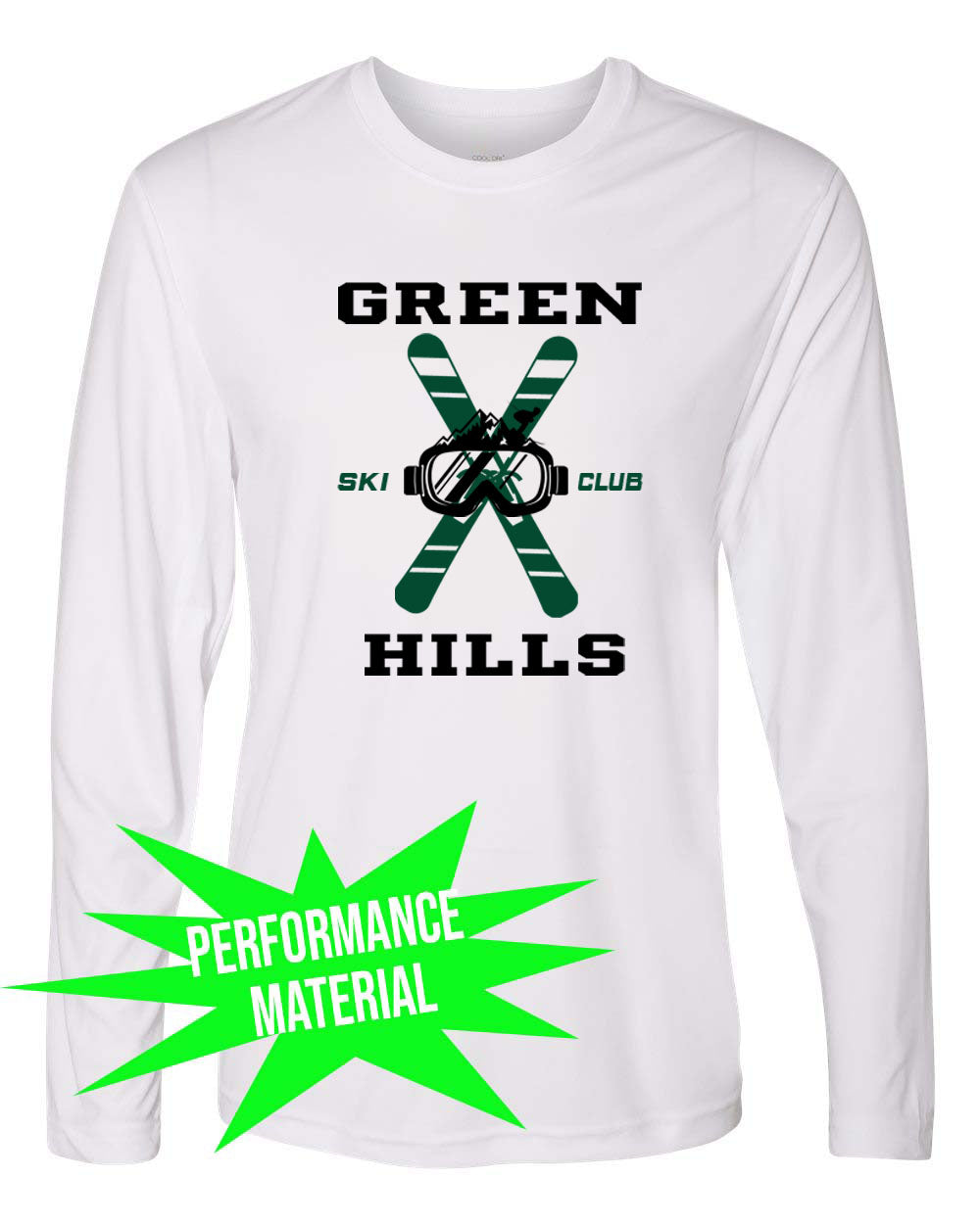 Green Hills Ski Club Performance Material Long Sleeve Shirt Design 2