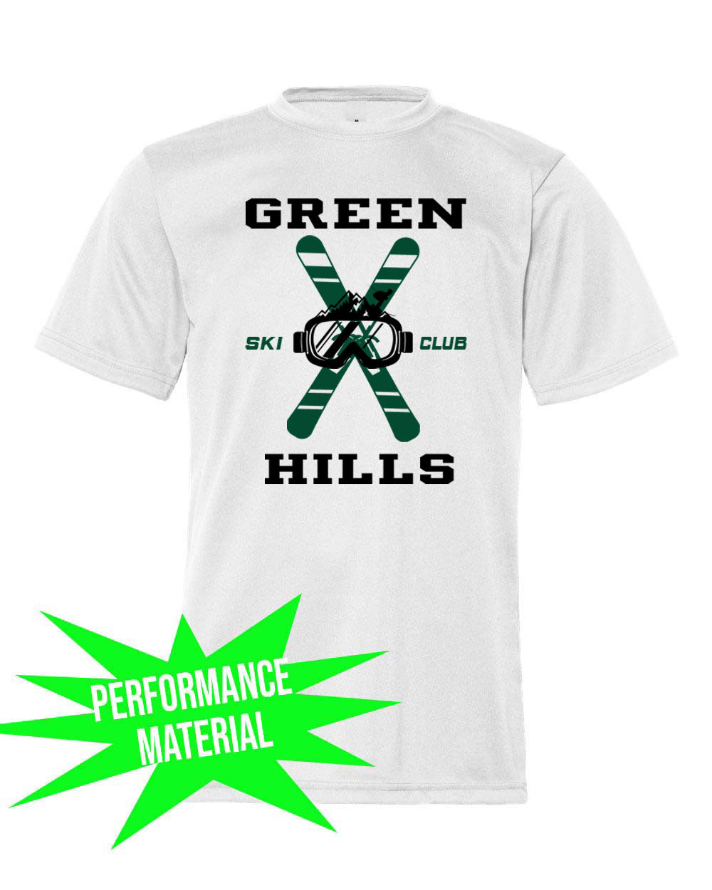 Green Hills Ski Club Performance Material T-Shirt Design 2