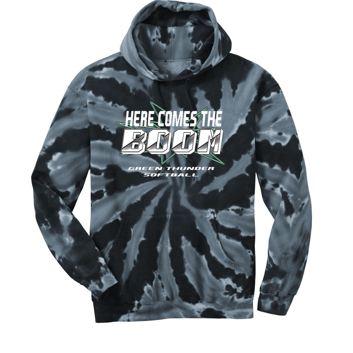 Green Thunder Tie-Dye Hooded Sweatshirt Design 3