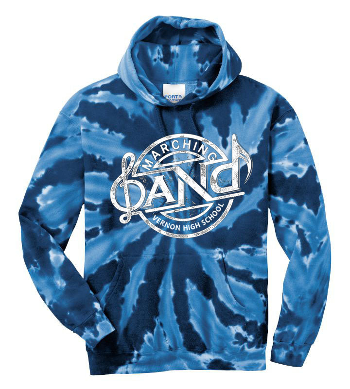 Vernon Marching Band Tie-Dye Hooded Sweatshirt Design 1