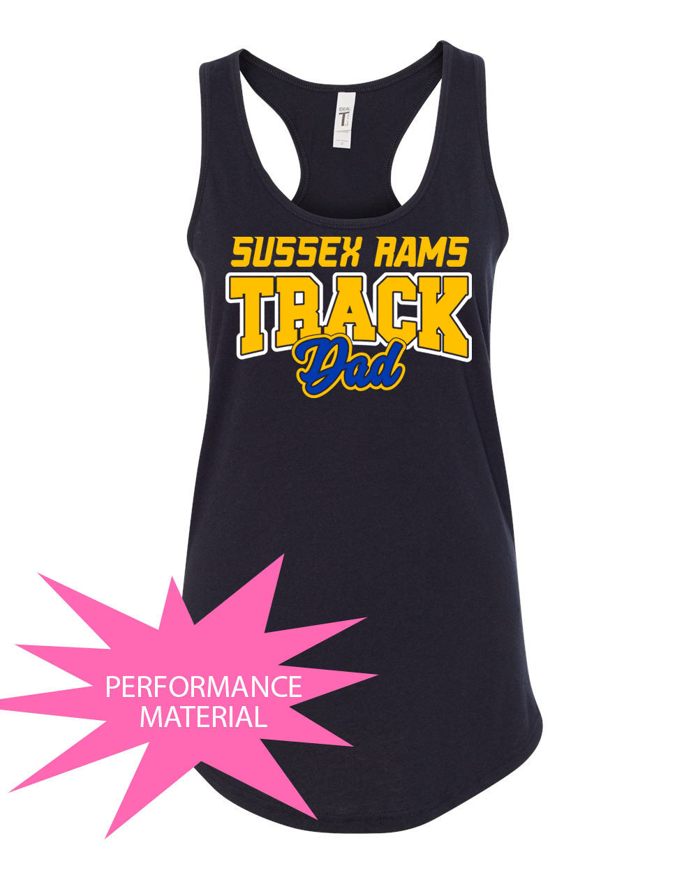 Sussex Rams Track Performance Racerback Tank Top Design 1