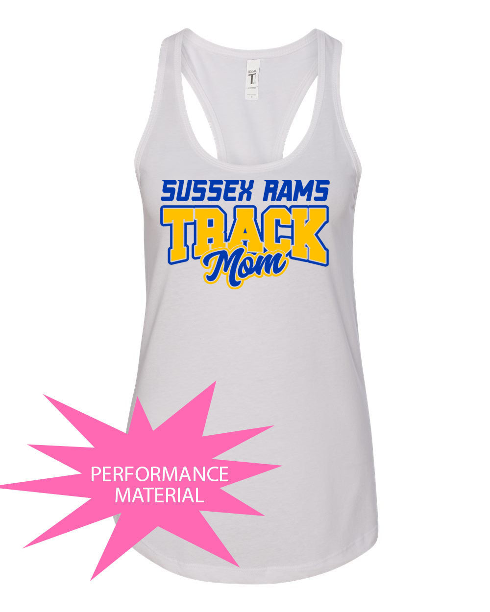 Sussex Rams Track Performance Racerback Tank Top Design 1