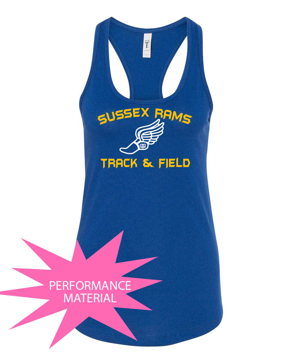 Sussex Rams Track Performance Racerback Tank Top Design 2