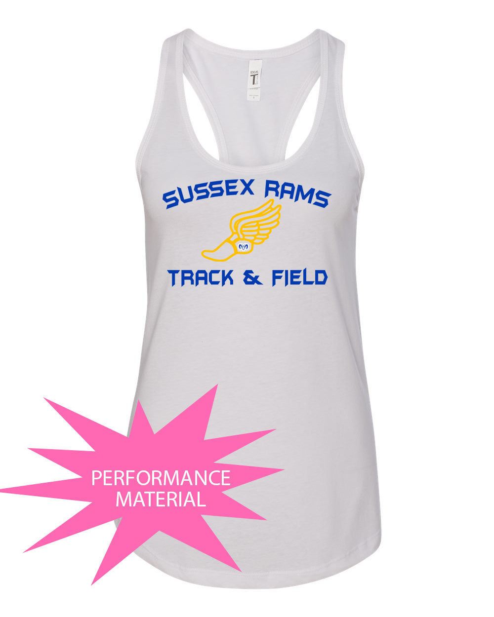 Sussex Rams Track Performance Racerback Tank Top Design 2