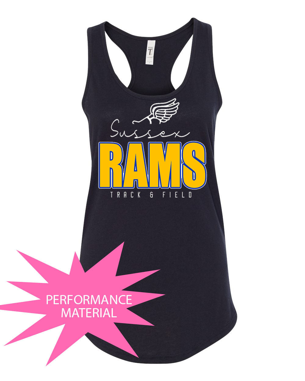 Sussex Rams Track Performance Racerback Tank Top Design 4