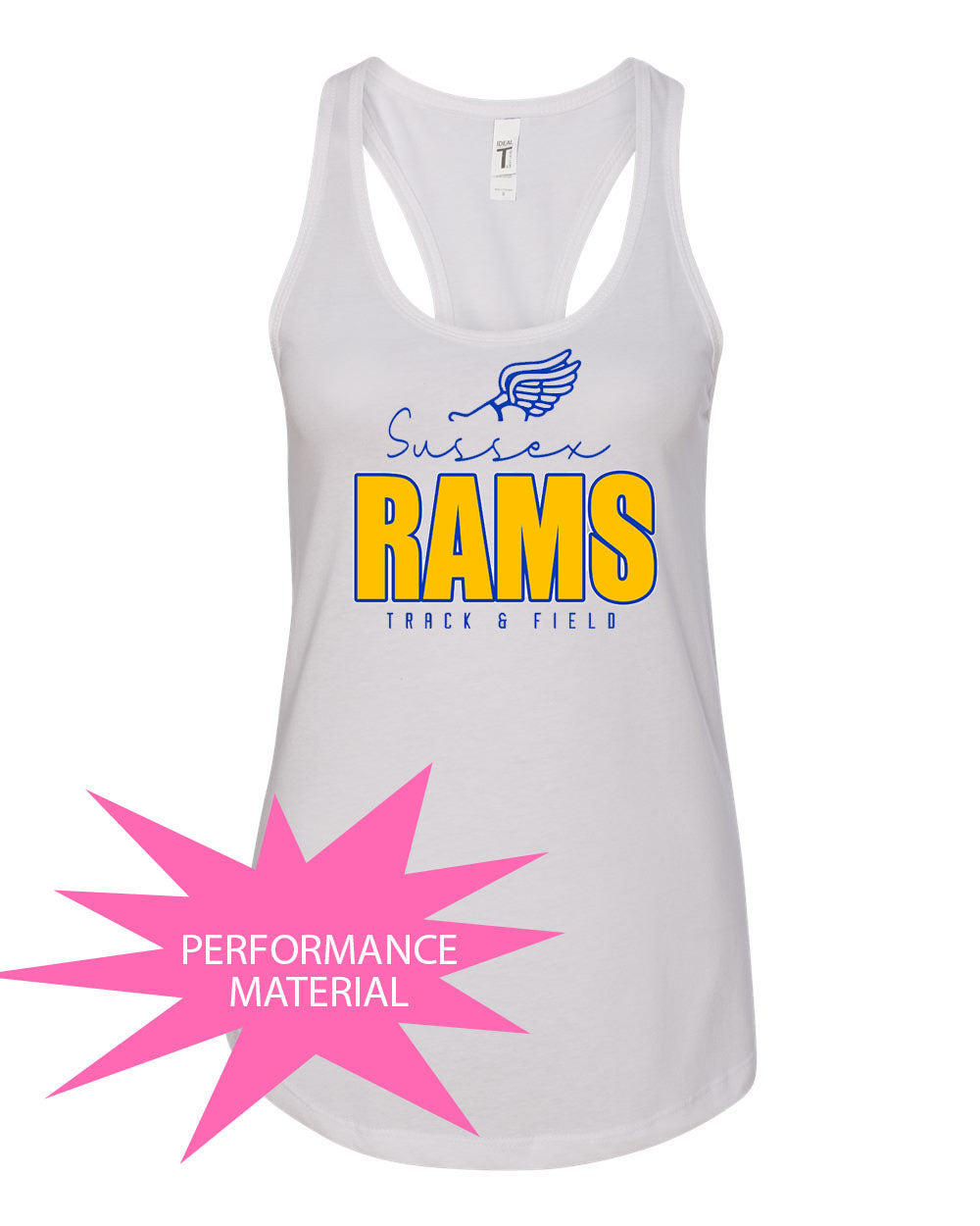 Sussex Rams Track Performance Racerback Tank Top Design 4