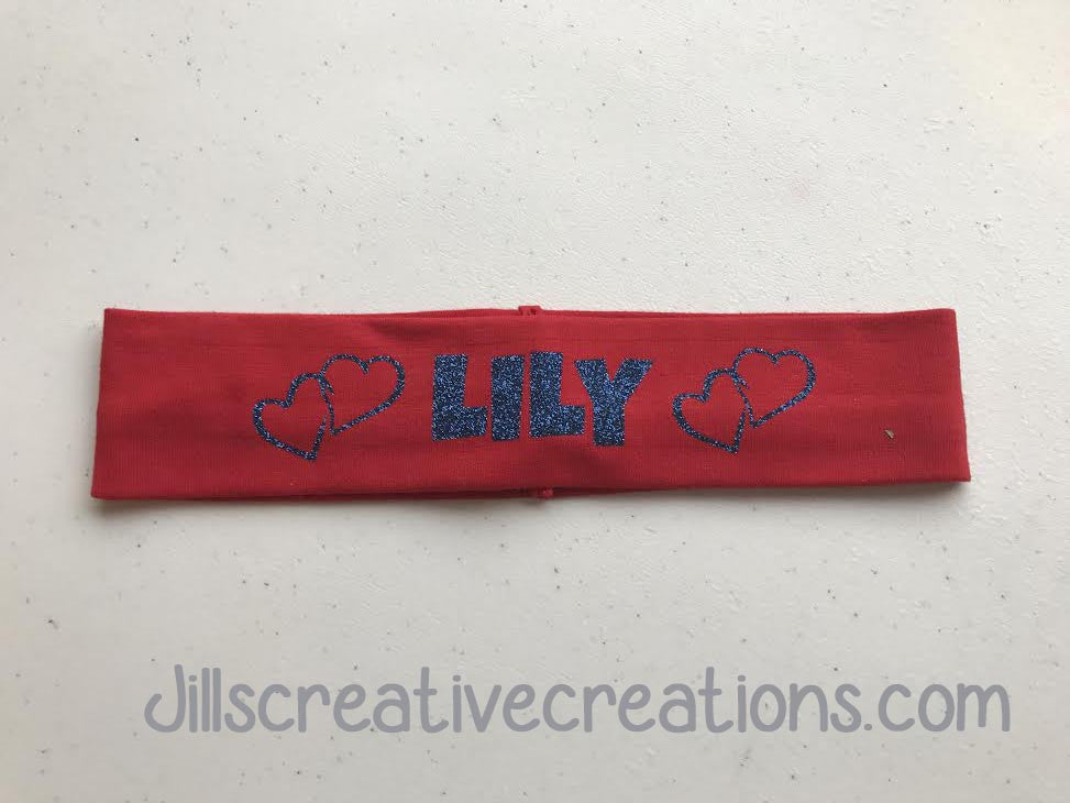 Glitter Personalized Headband With Hearts
