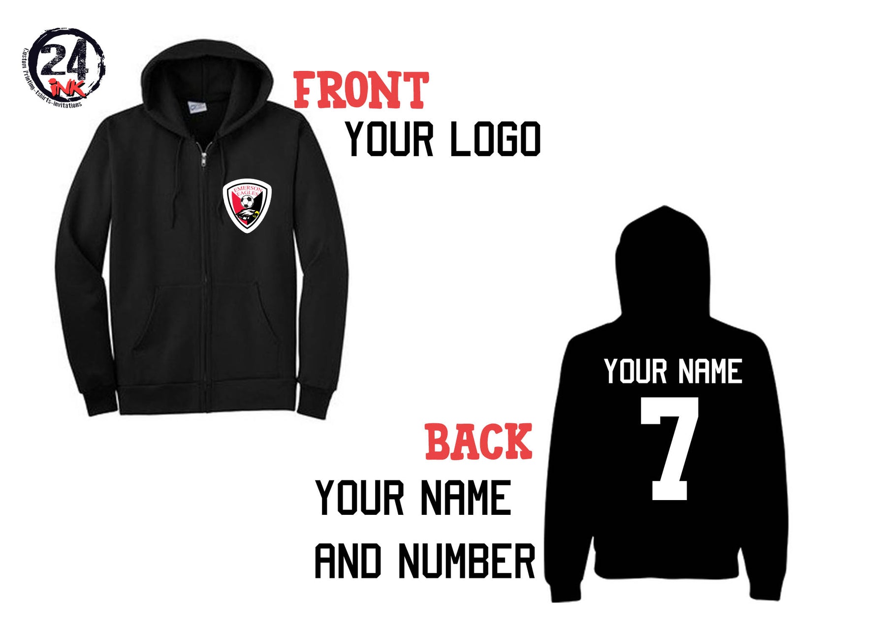 Zip up Hooded Sweatshirt, Town Team