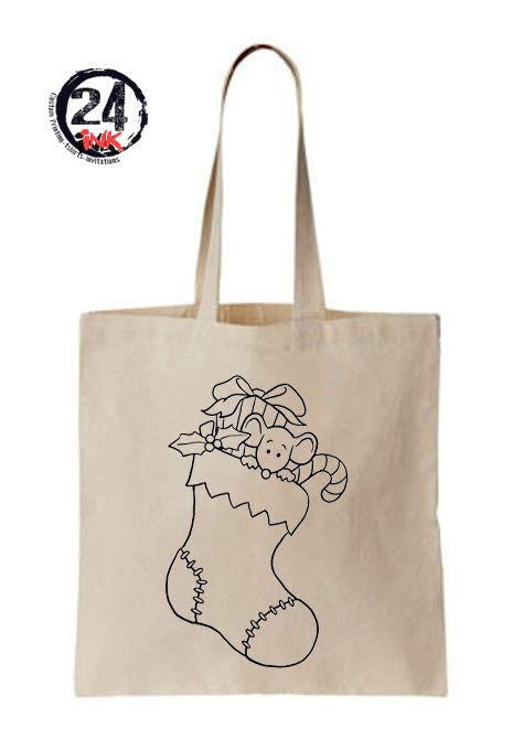 Christmas coloring tote bag, Christmas Stocking