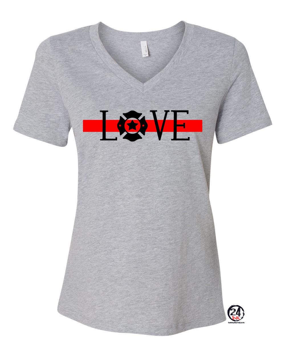 Red line love V-neck T-shirt