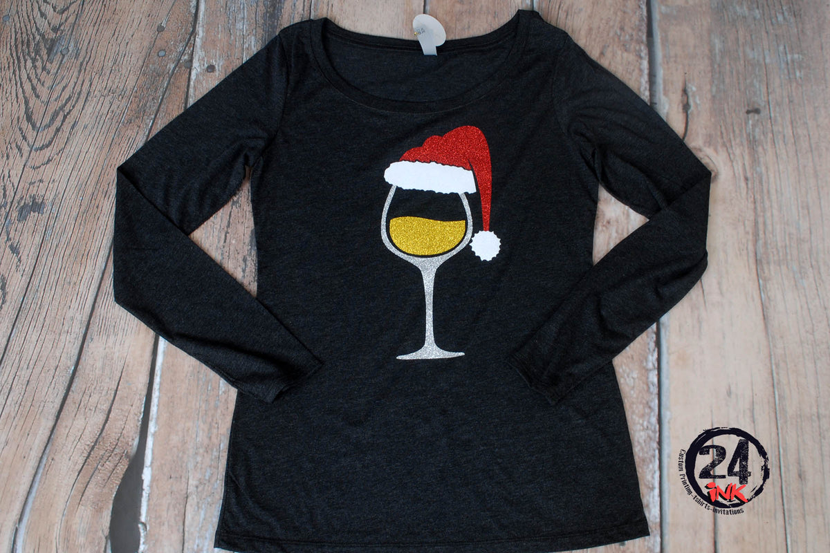 Santa Hat Wine Glass Shirt
