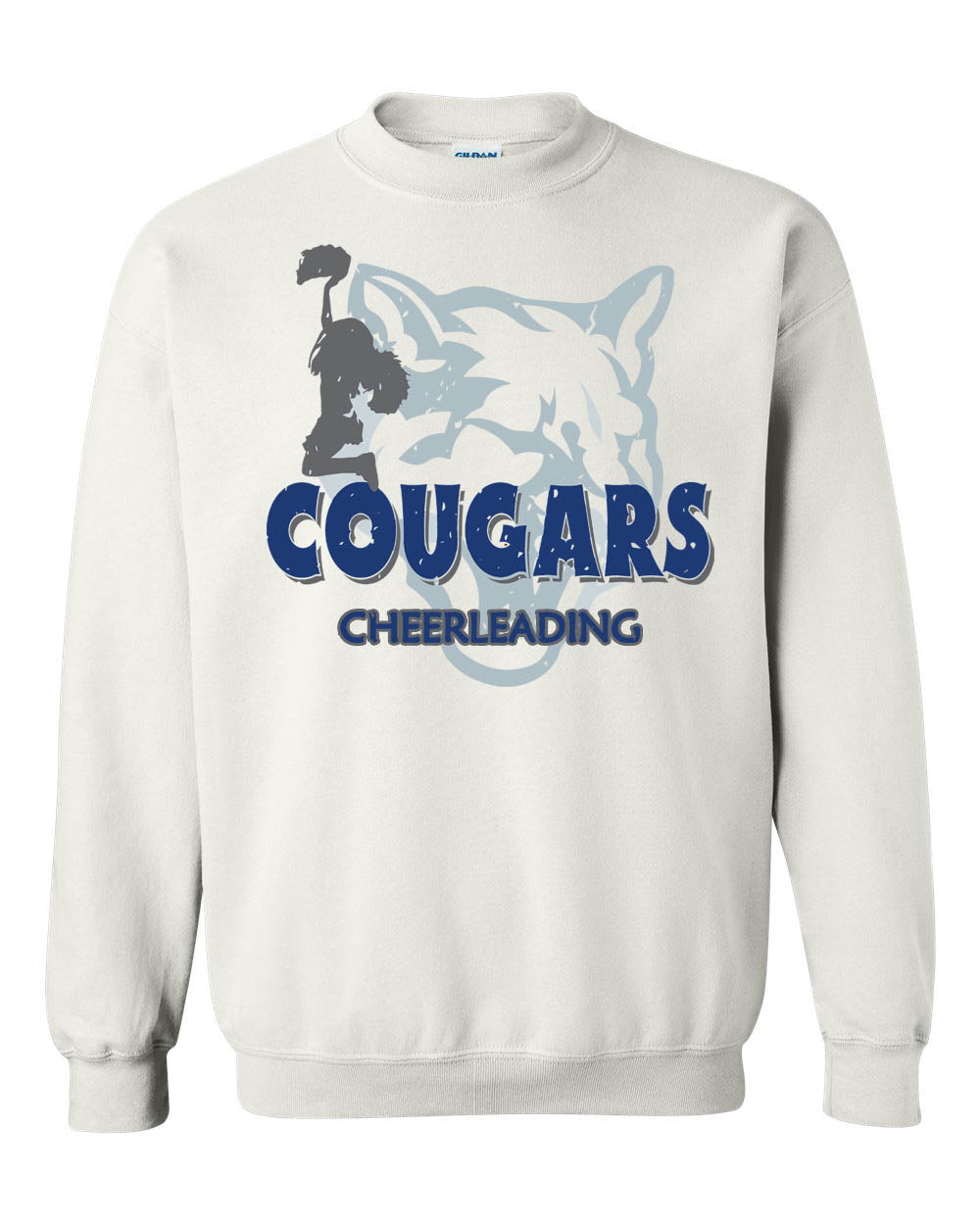 Cougars Cheerleading Distressed font non hooded sweatshirt