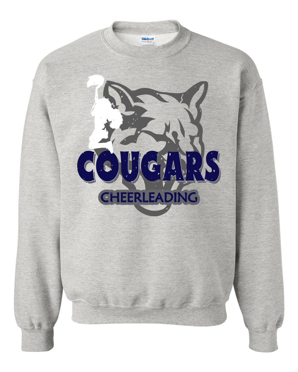 Cougars Cheerleading Distressed font non hooded sweatshirt