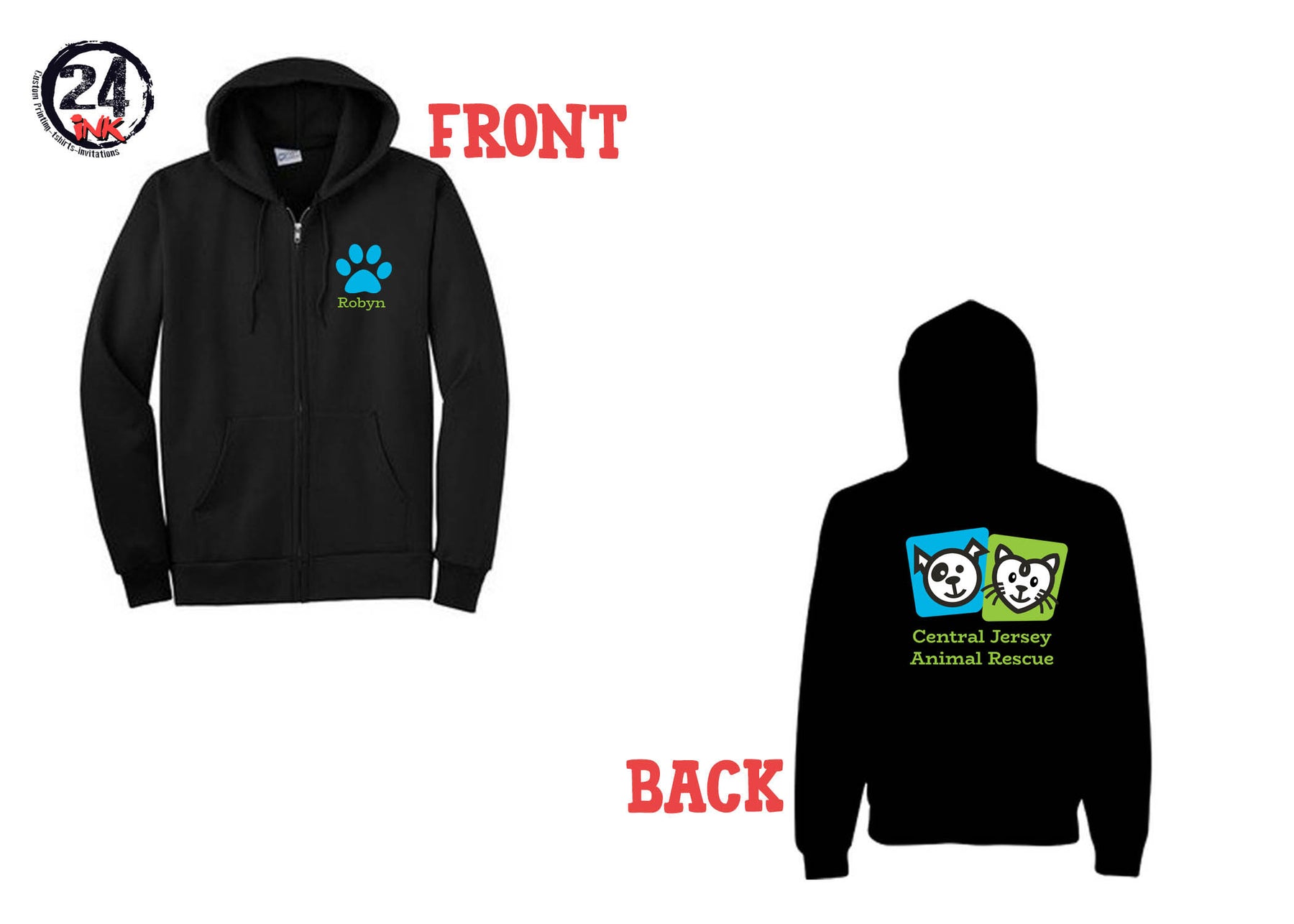 Central Jersey Animal Rescue Zip up Sweatshirt