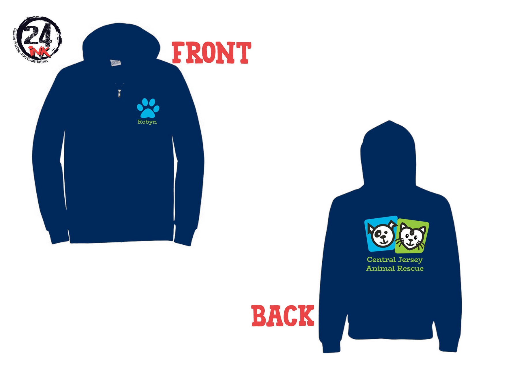 Central Jersey Animal Rescue Zip up Sweatshirt