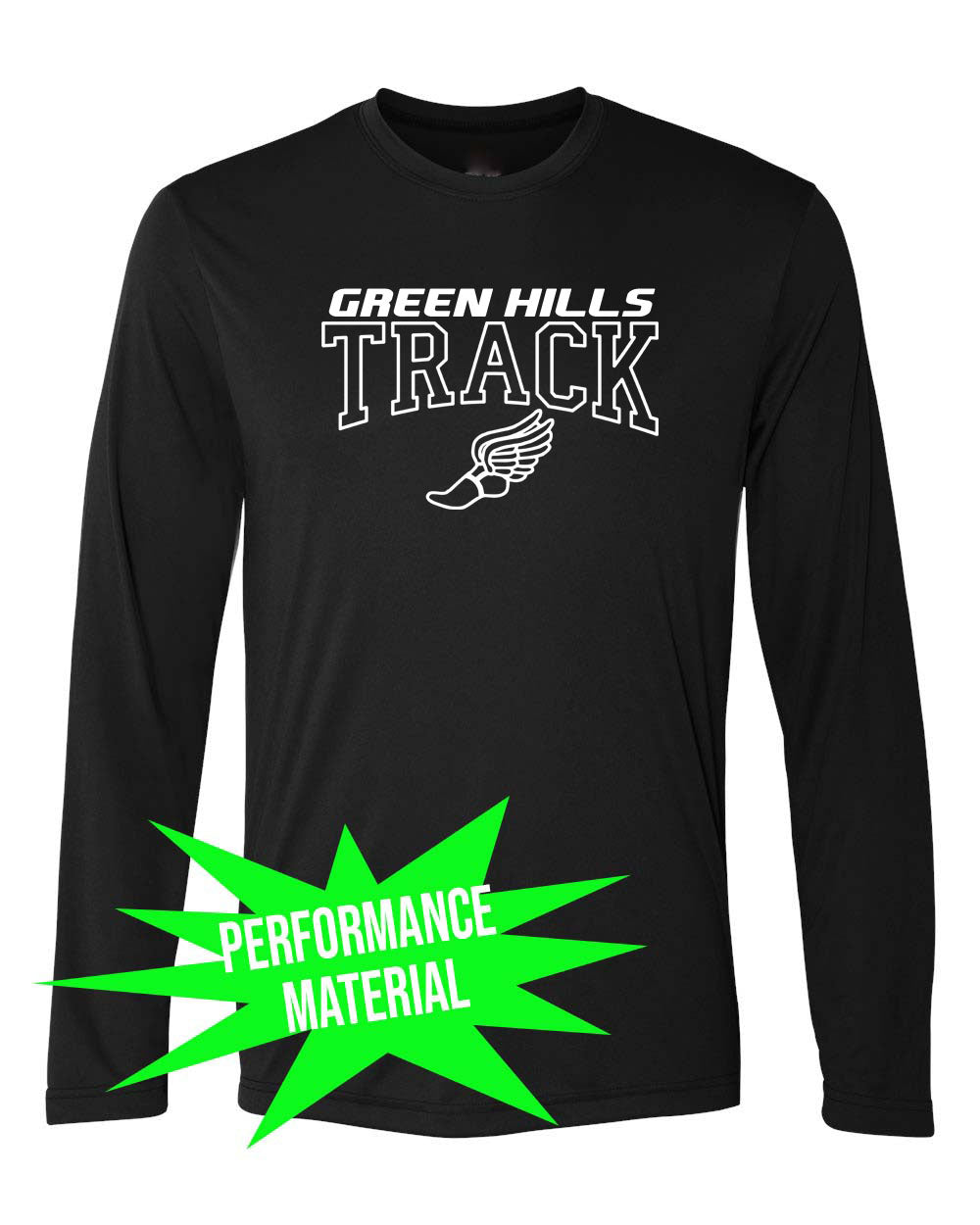 Green Hills Track Performance Material Design 3 Long Sleeve Shirt