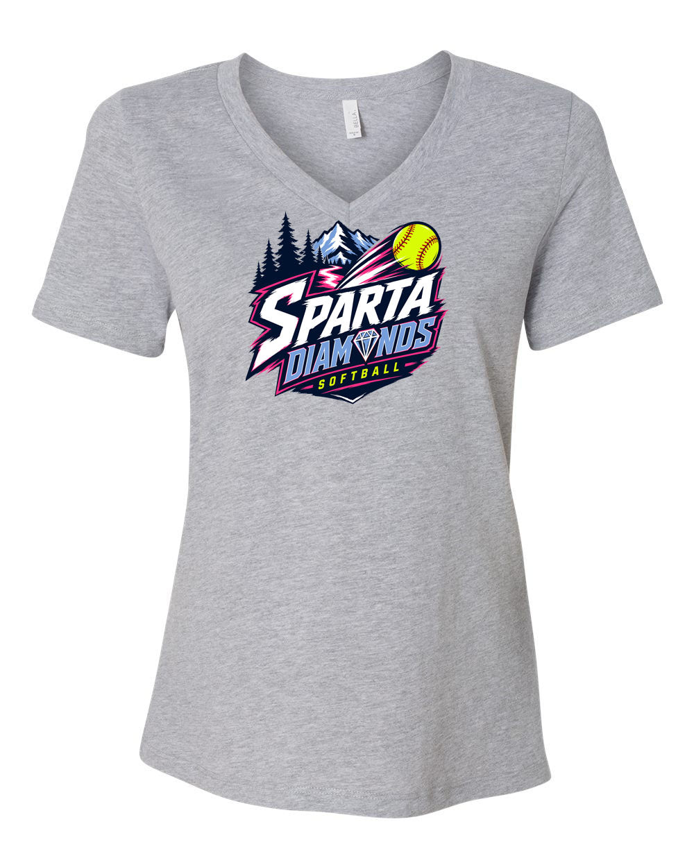 Sparta Diamonds Softball V-neck T-Shirt Design 1