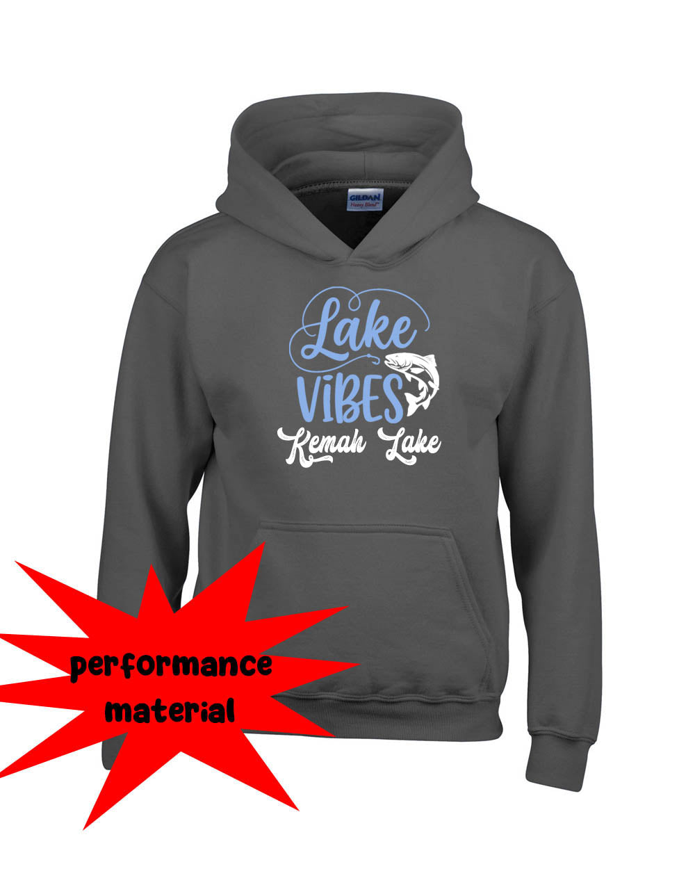 Kemah Lake Performance Hooded Sweatshirt Design 3
