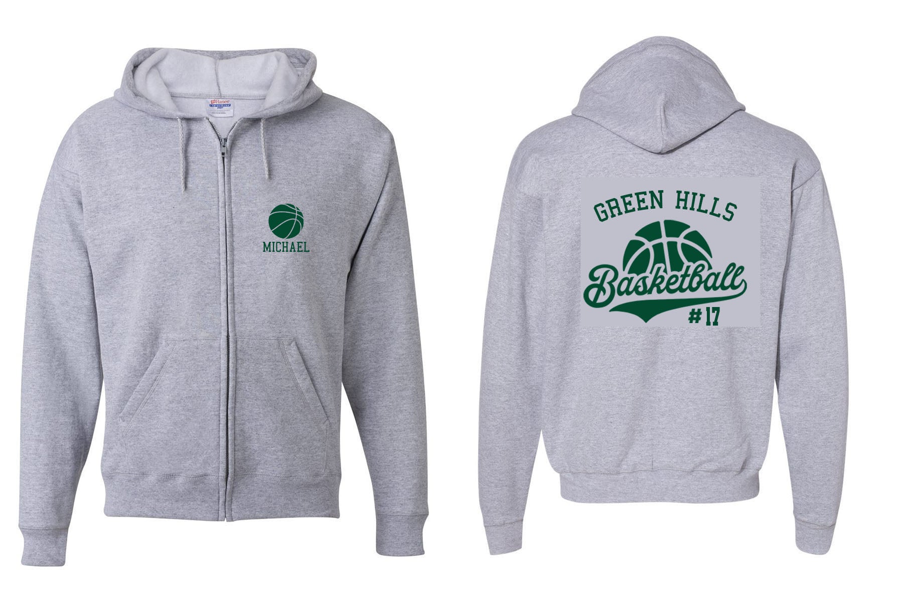 Green Hills Basketball design 6 Zip up Sweatshirt