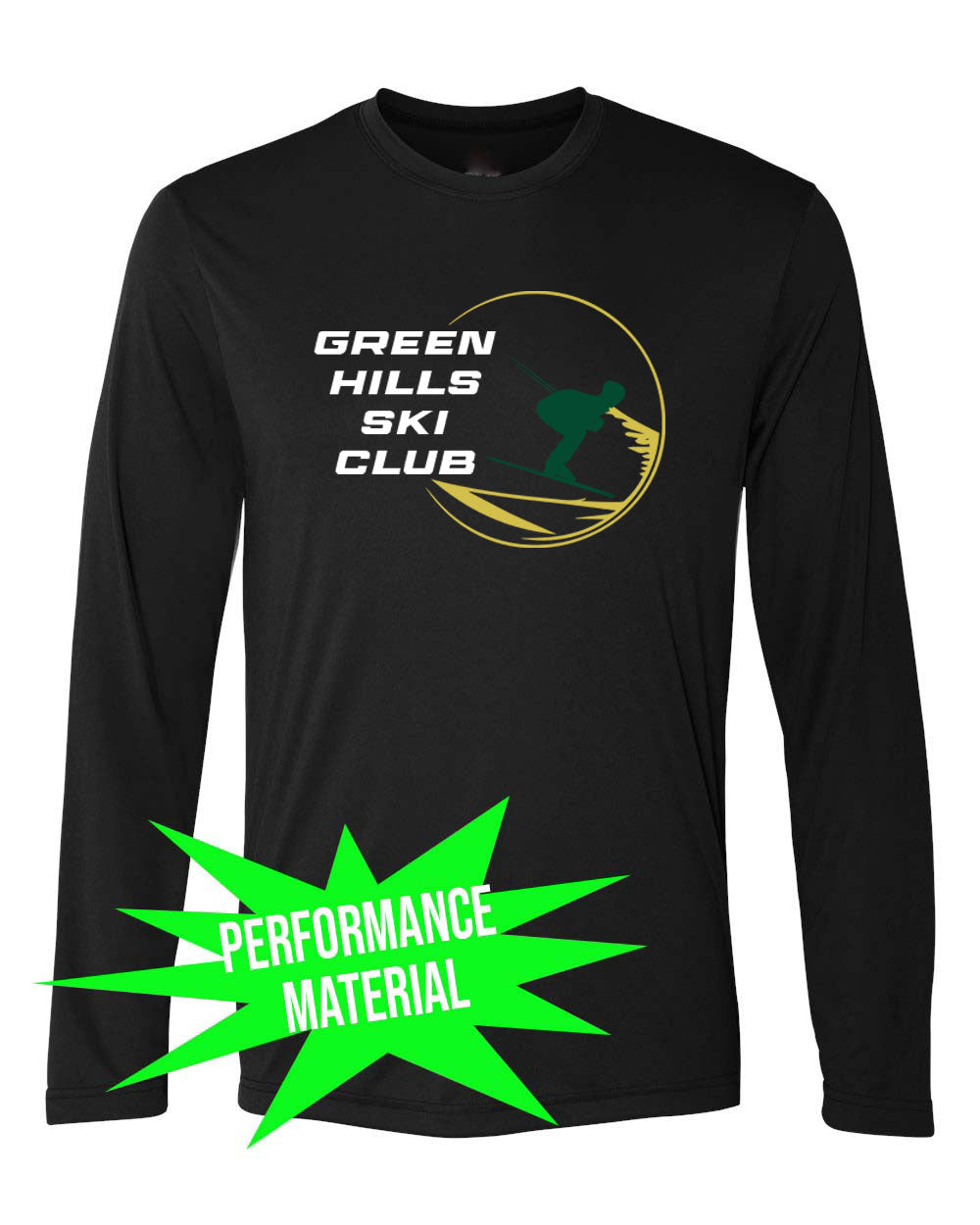 Green Hills Ski Club Performance Material Long Sleeve Shirt Design 1