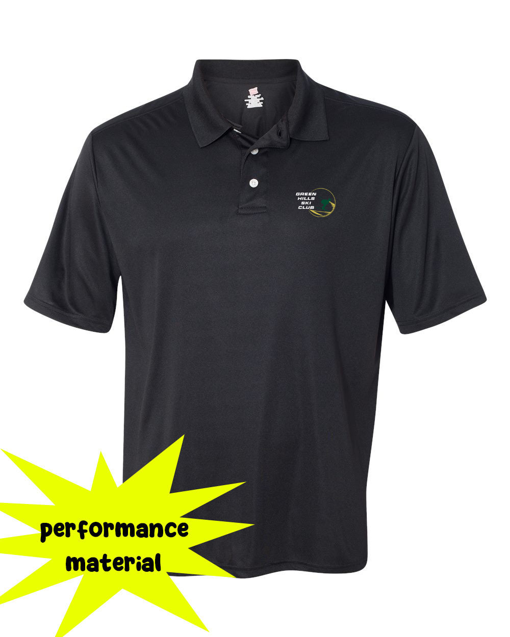 Green Hills Ski Club Performance Material Polo T-Shirt Design 1