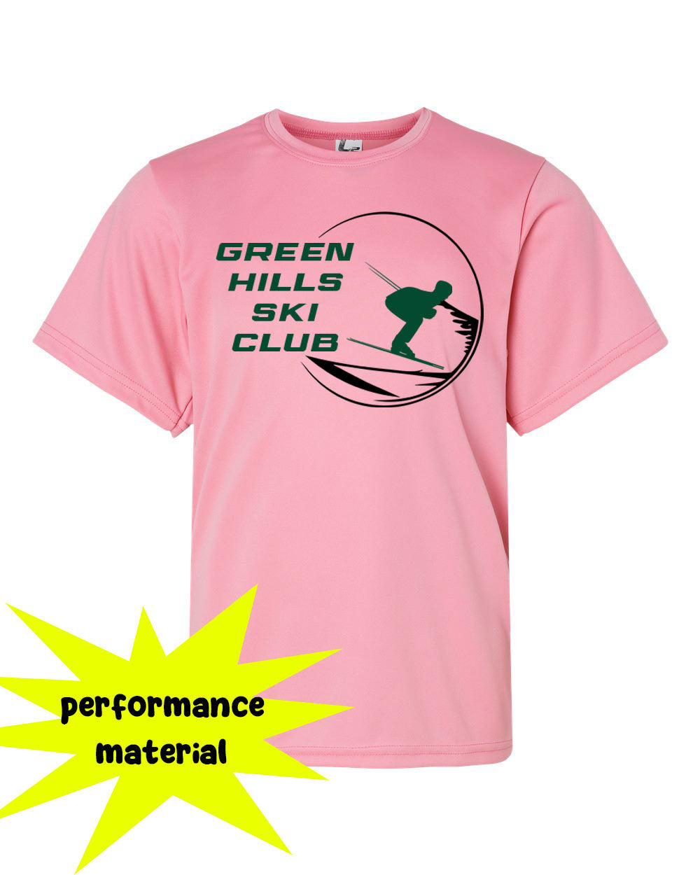 Green Hills Ski Club Performance Material T-Shirt Design 1