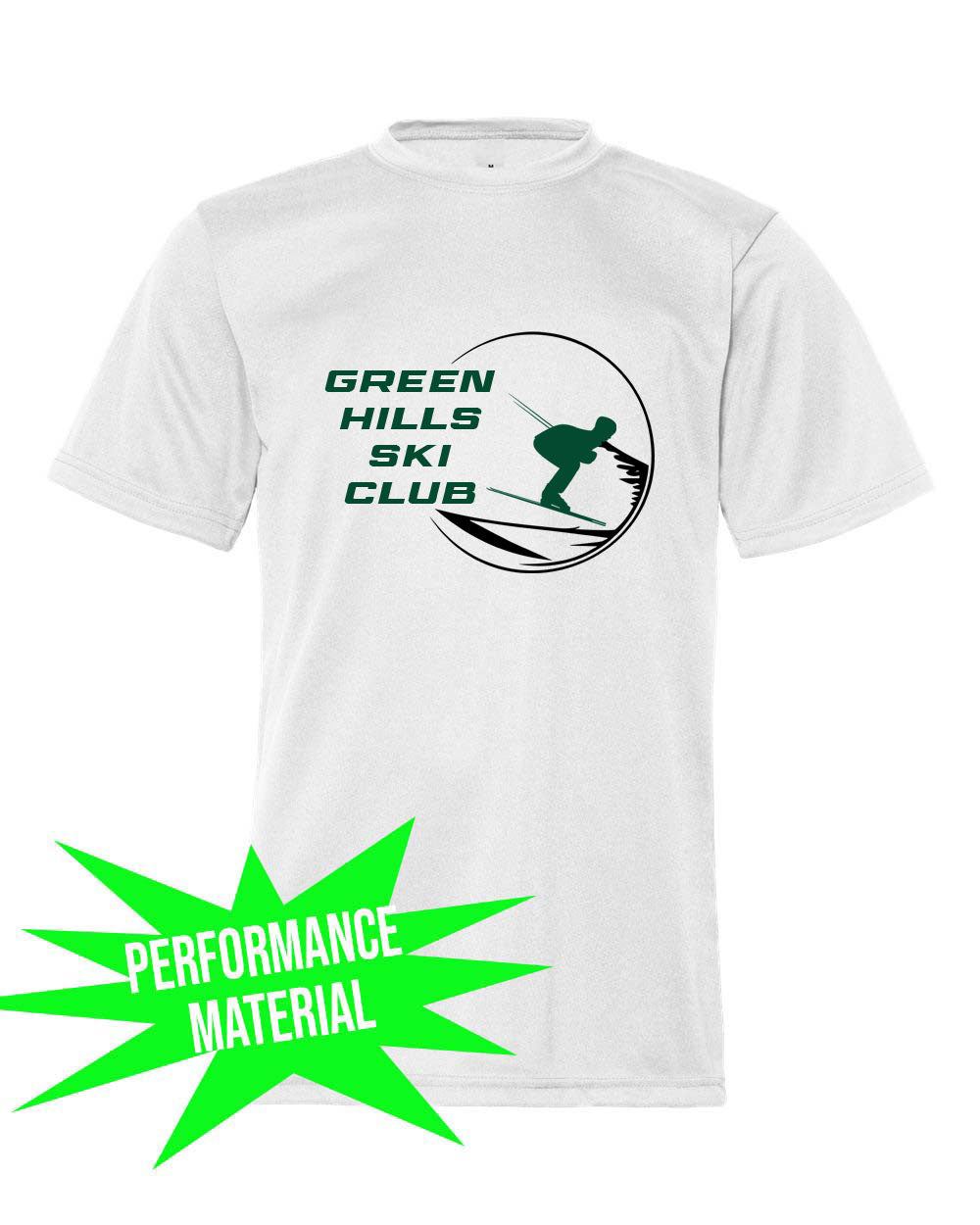 Green Hills Ski Club Performance Material T-Shirt Design 1