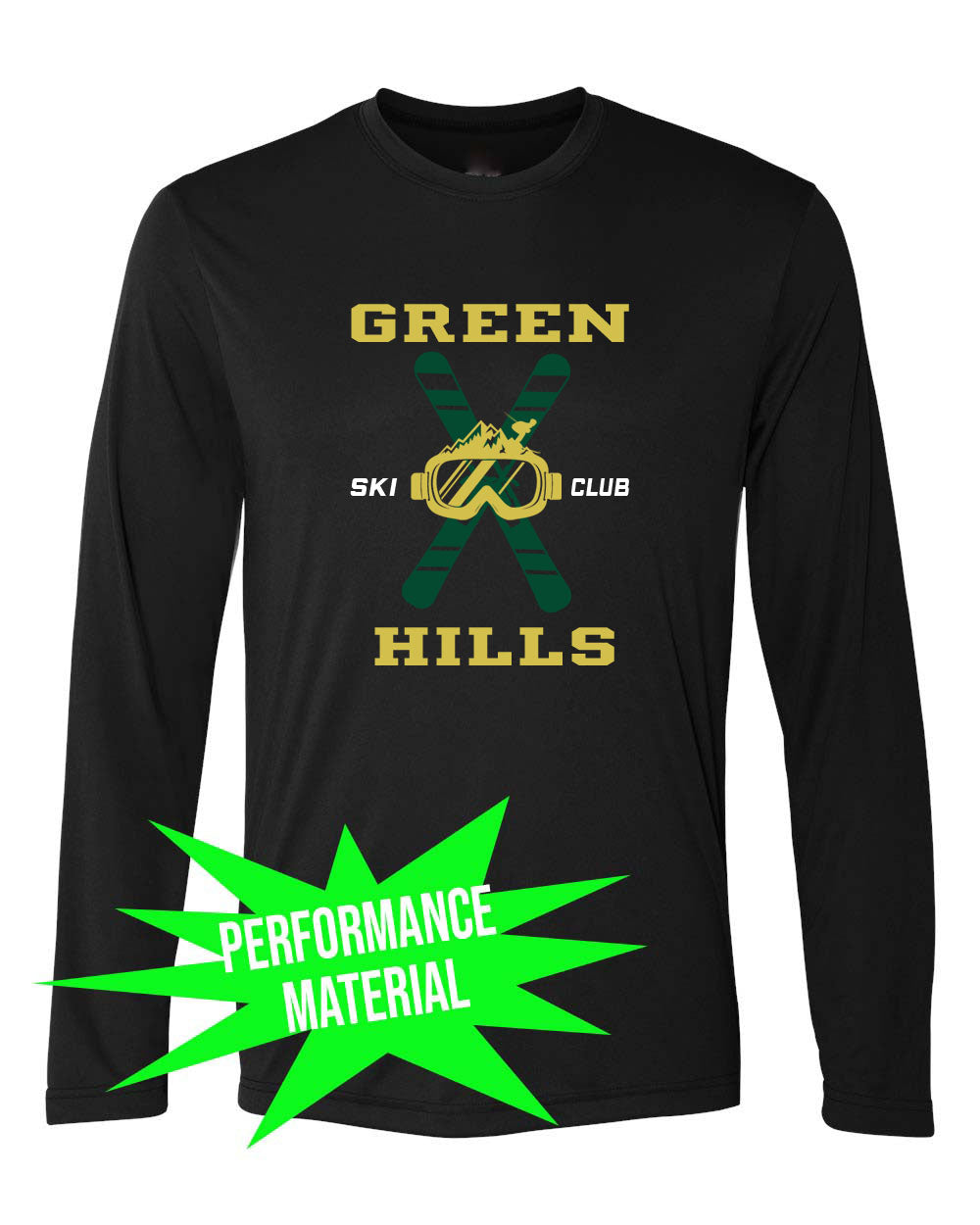 Green Hills Ski Club Performance Material Long Sleeve Shirt Design 2