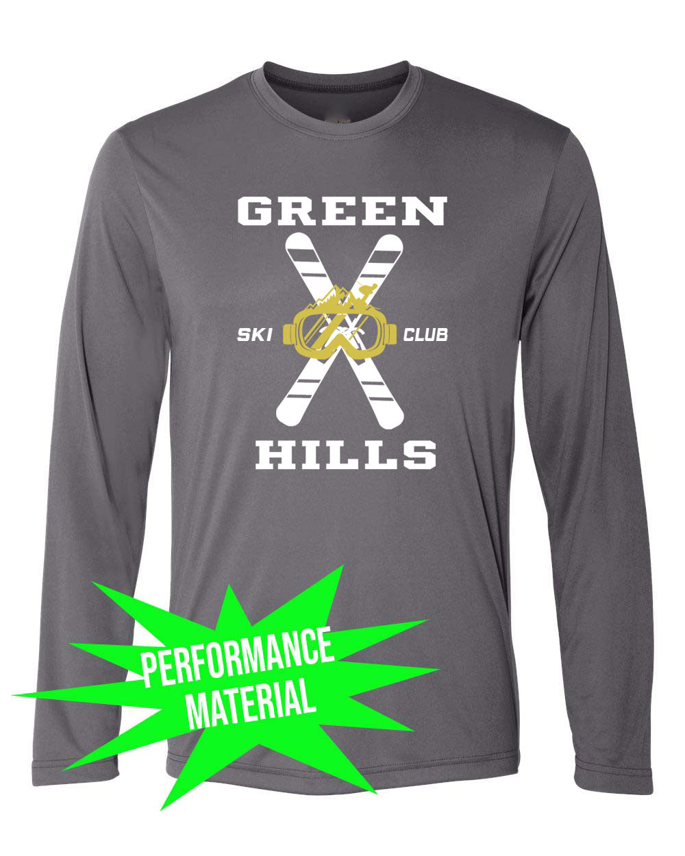 Green Hills Ski Club Performance Material Long Sleeve Shirt Design 2