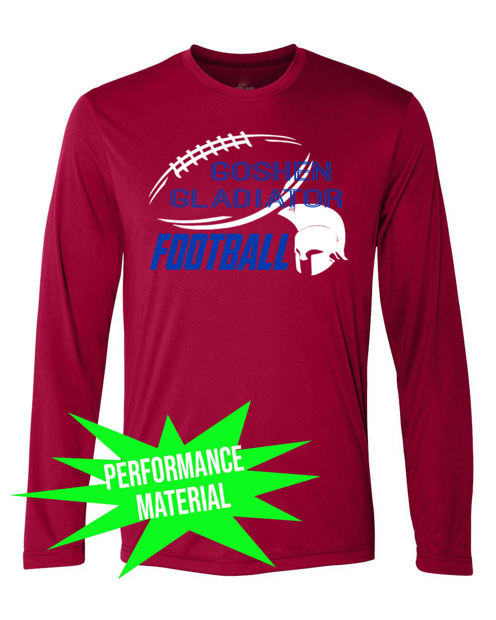 Goshen Football Performance Material Design 6 Long Sleeve Shirt