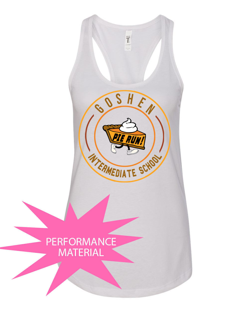 Goshen School Pie Run Performance Racerback Tank Top