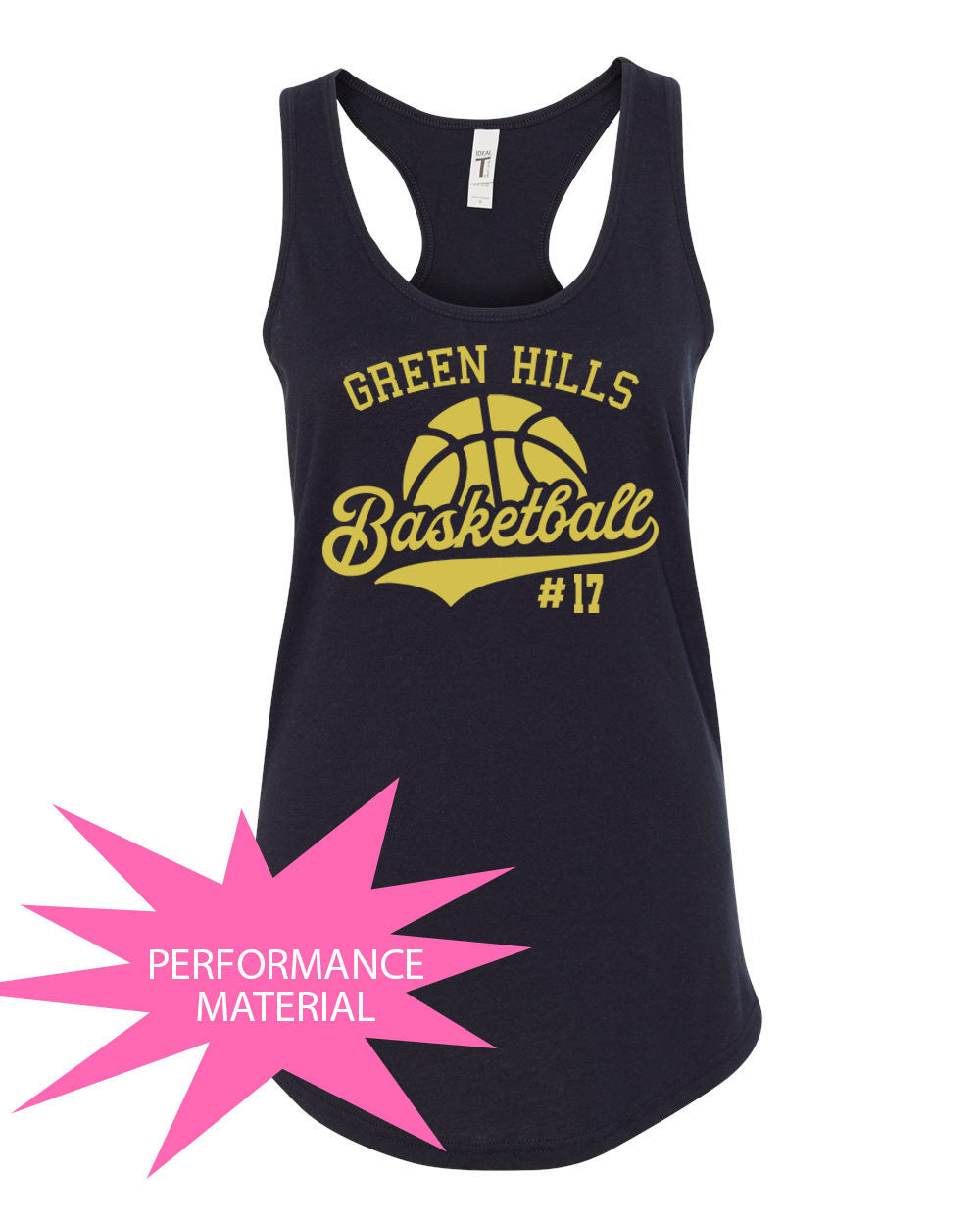 Green Hills Basketball Design 6 Performance Racerback Tank Top