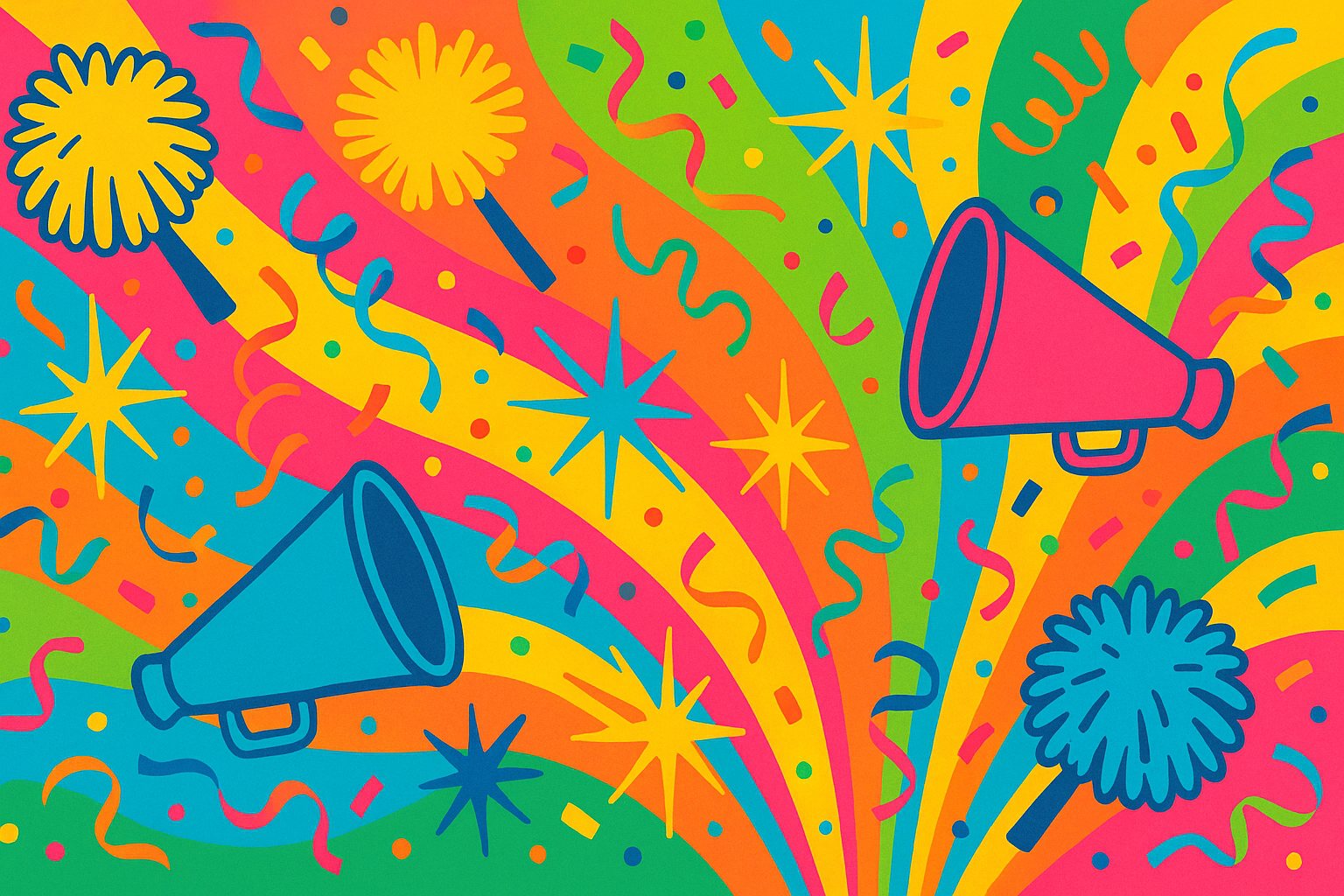 generate a very colorful joyful bright banner for newsletter subscription for our spirit wear apparel store with no text