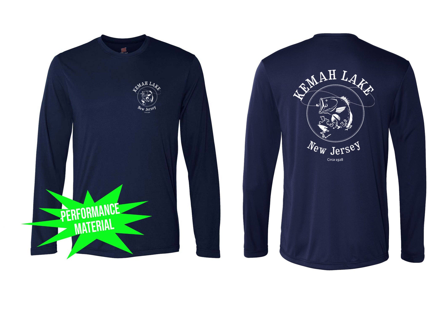 Kemah Lake Performance Material Long Sleeve Shirt Design 1
