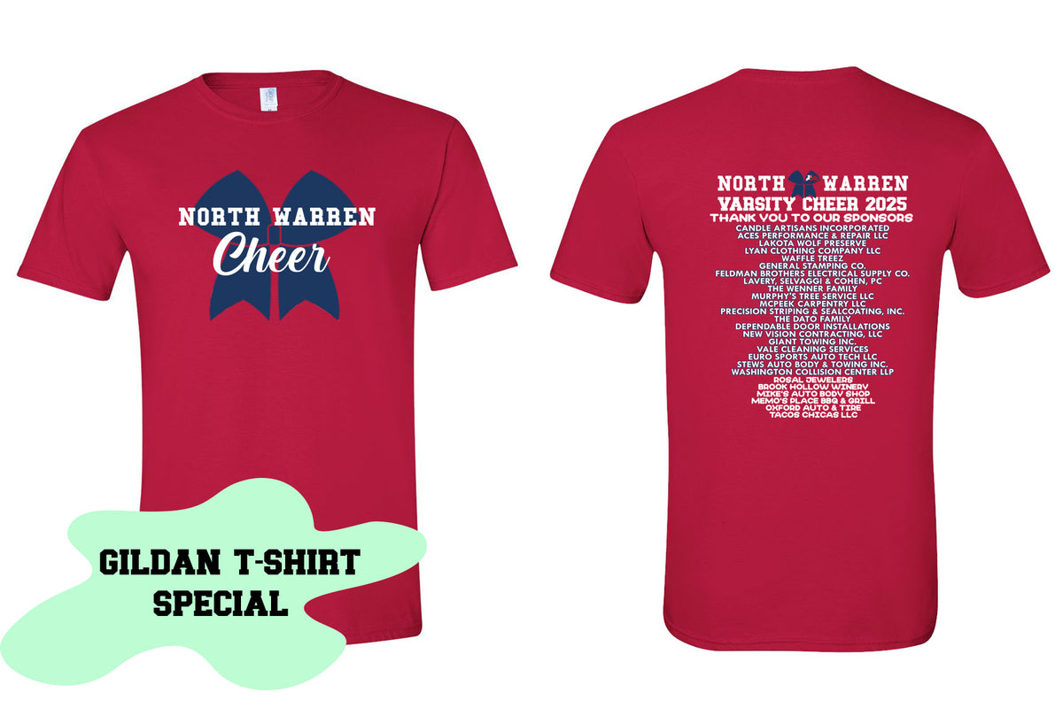 North Warren Cheer 2025 Sponsor Gildan shirt