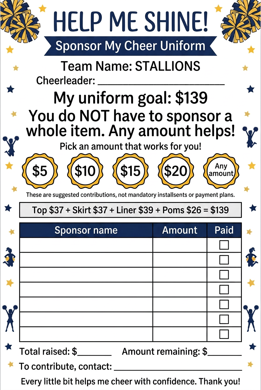 Stallions Cheer Uniform Sponsorship