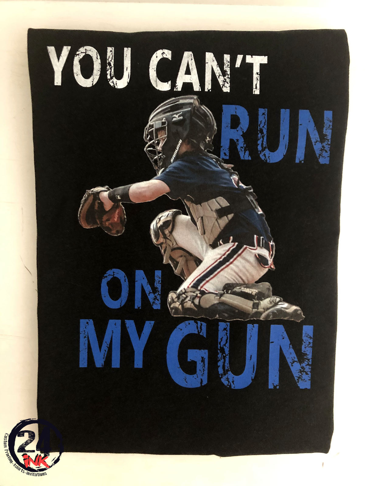 Baseball T-Shirt, You can't run on my gun