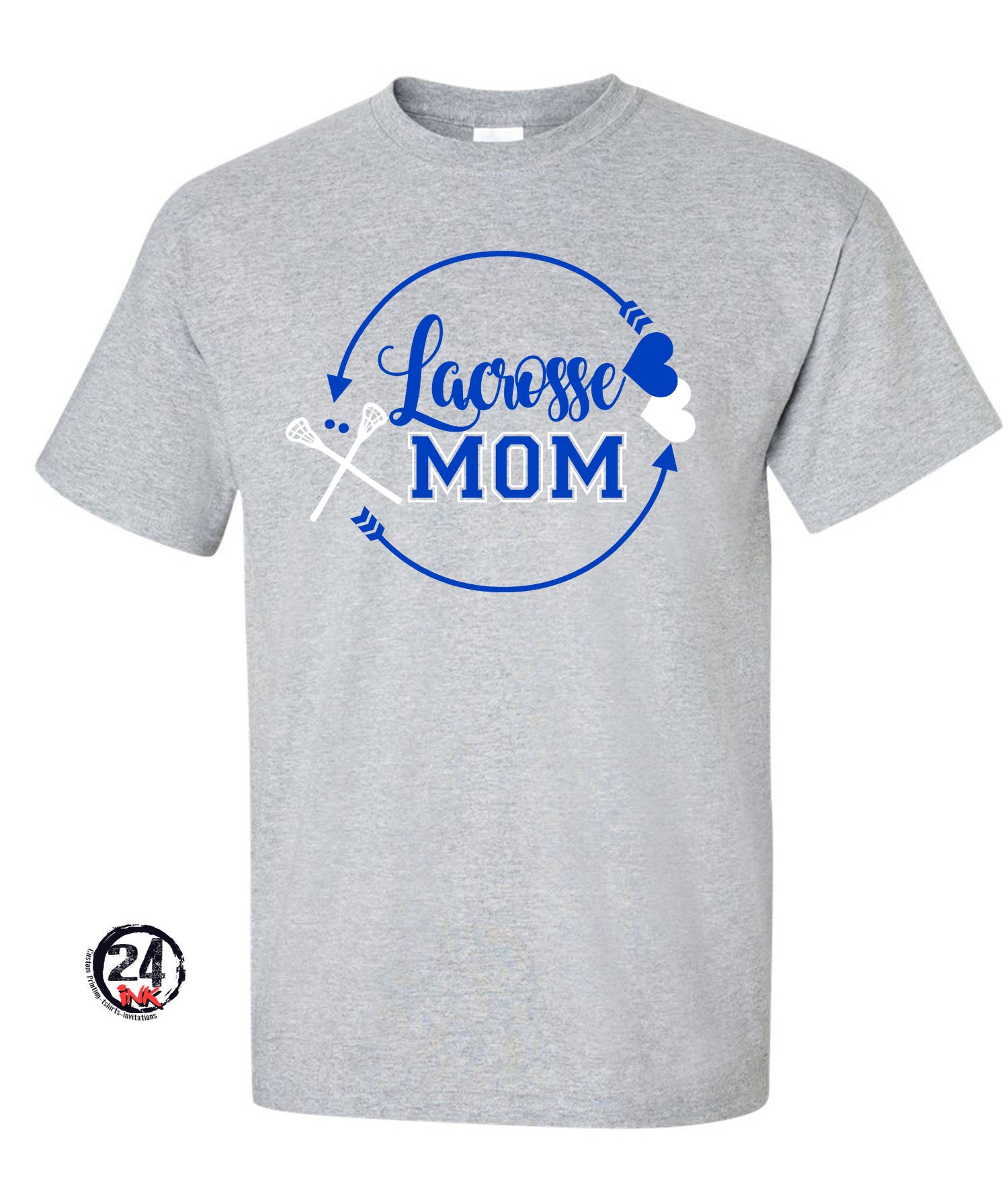 Lacrosse Mom Shirt, gray and royal