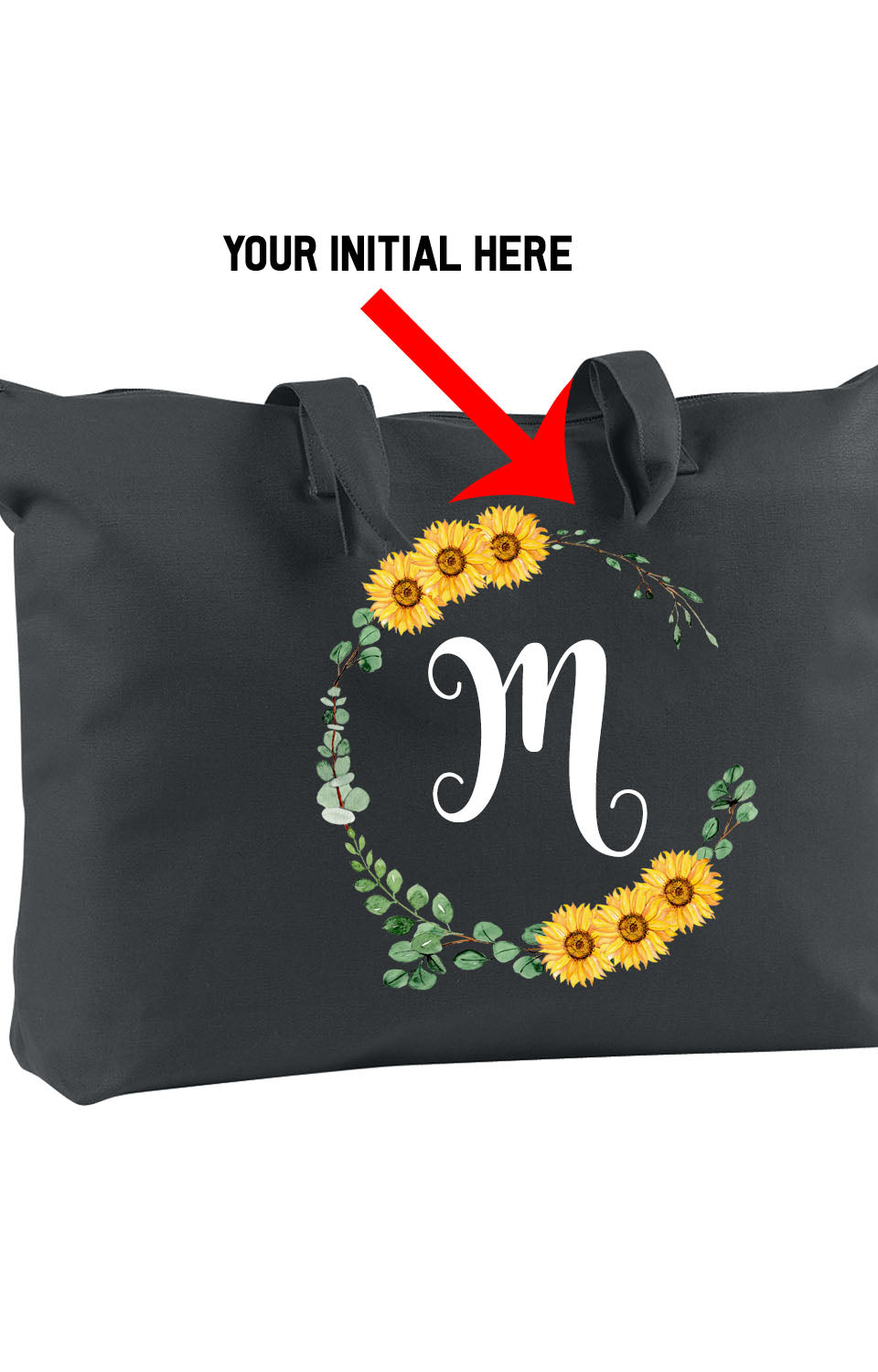 Sunflower Initial Tote Bag