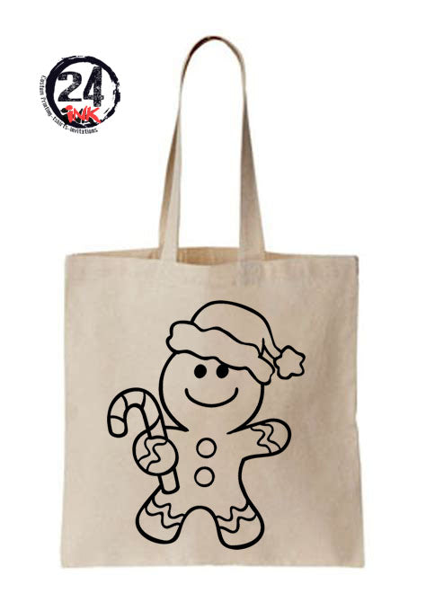 Christmas coloring tote bag, Gingerbread
