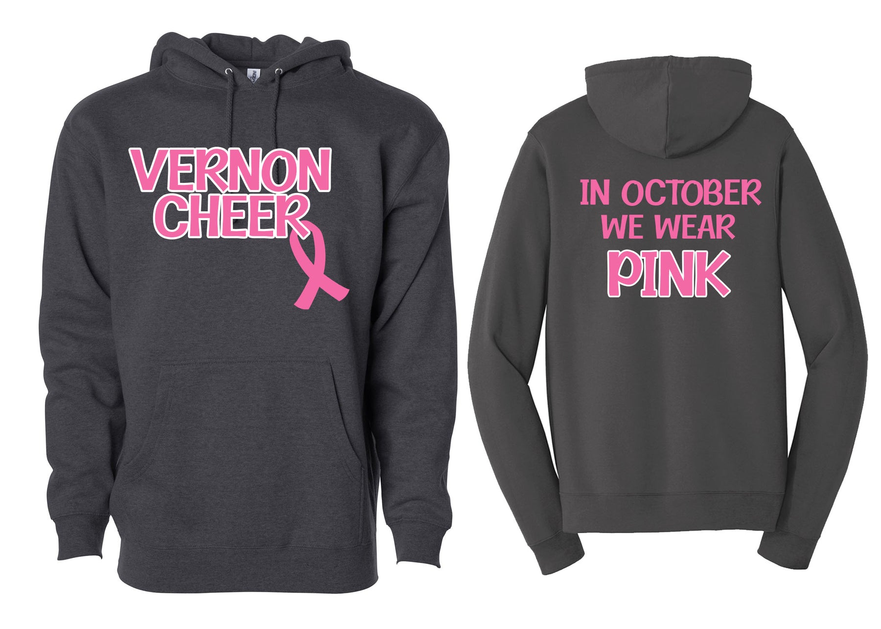 In October we wear pink hooded sweatshirt