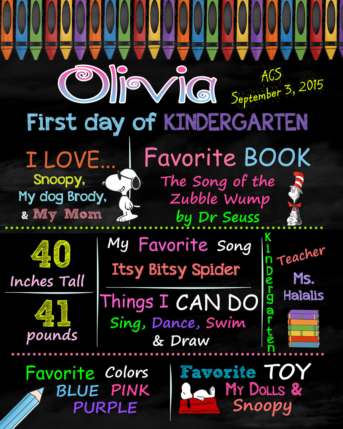 First day of Kindergarten sign, Back to school