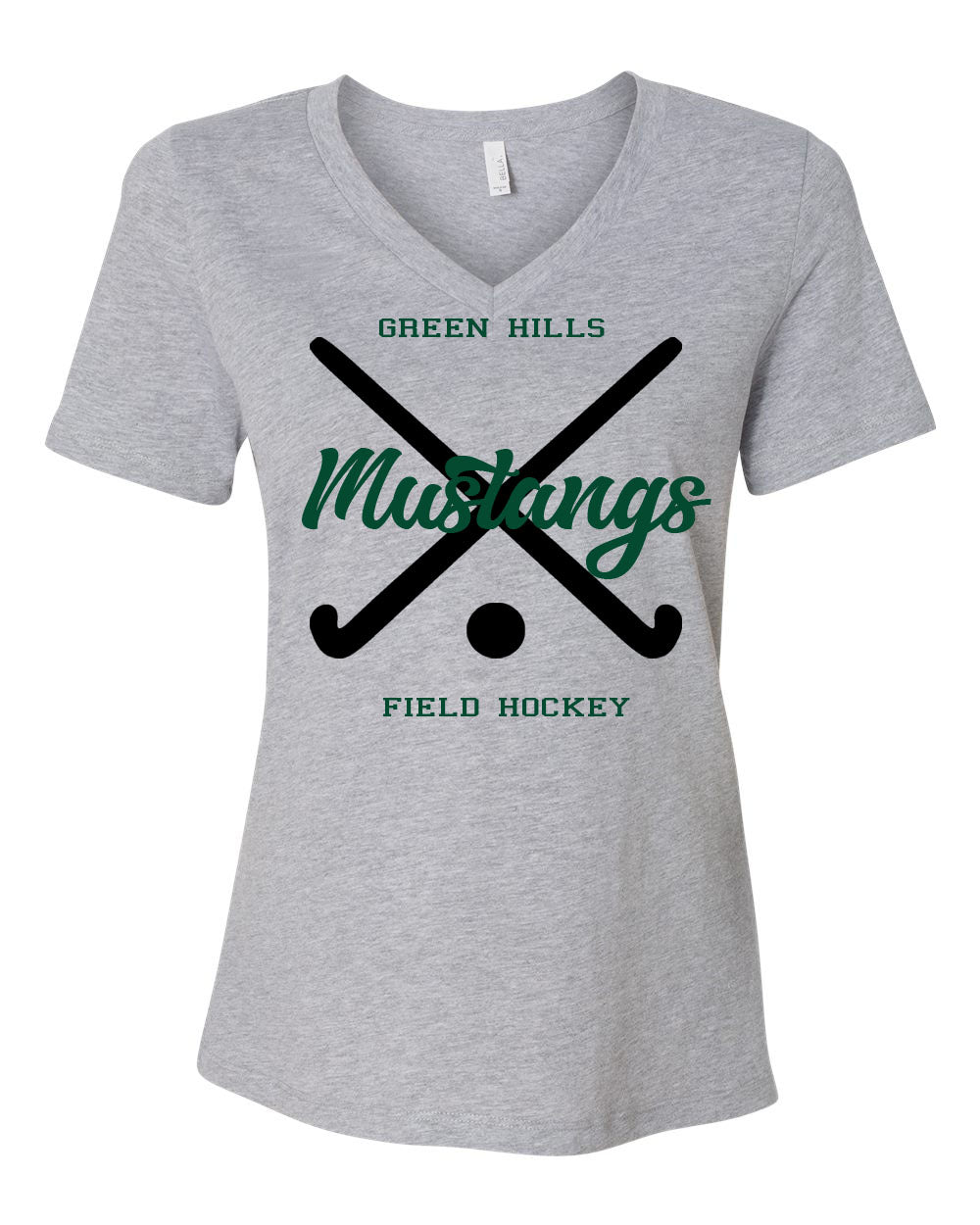 Green Hills Field Hockey Design V-neck T-shirt