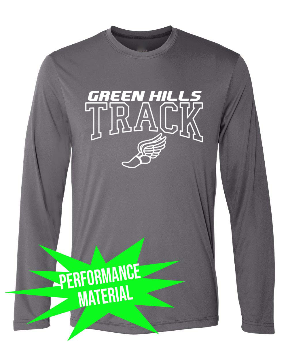 Green Hills Track Performance Material Design 3 Long Sleeve Shirt